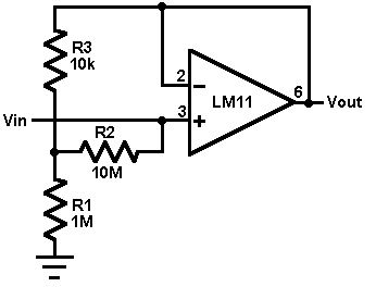 Voltage follower with 1G ohm input resistance 