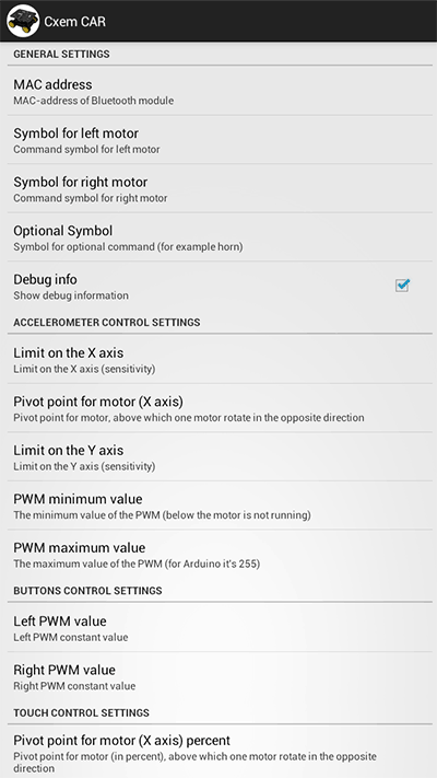 CxemCar settings