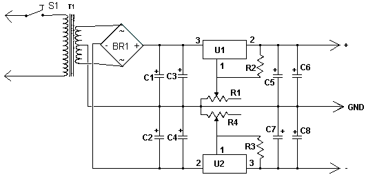 This is the schematic of the Dual Polarity Power Supply