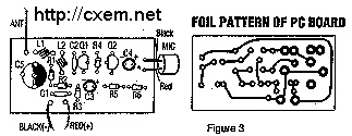 This is the printed circuit layout and parts placement of the FM Transmitter